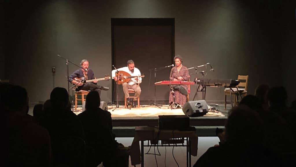 A musical performance at the new Masset Arts Society Playhouse